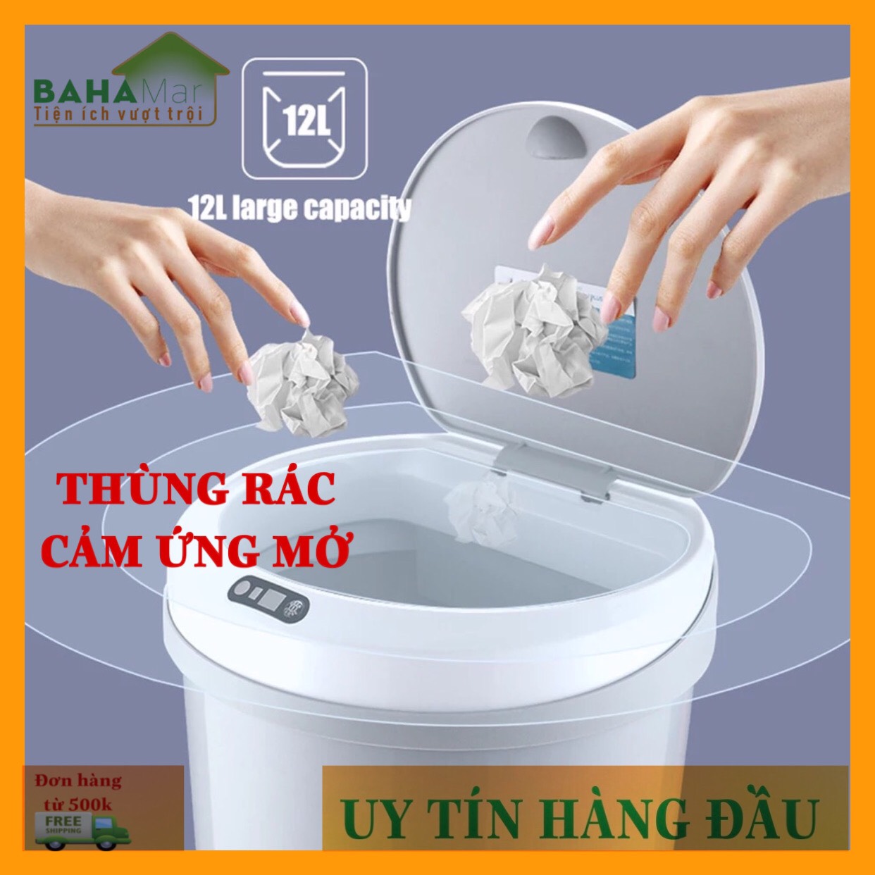 THÙNG RÁC THÔNG MINH MỞ - ĐÓNG BẰNG CẢM ỨNG HÌNH ẢNH DUNG TÍCH 12L "BAHAMAR" là thùng rác tự mở nắp khi khua tay, vật qua mắt thần rồi tự đóng khi hình ảnh không còn trong khoảng cách mắt thần nhận diện