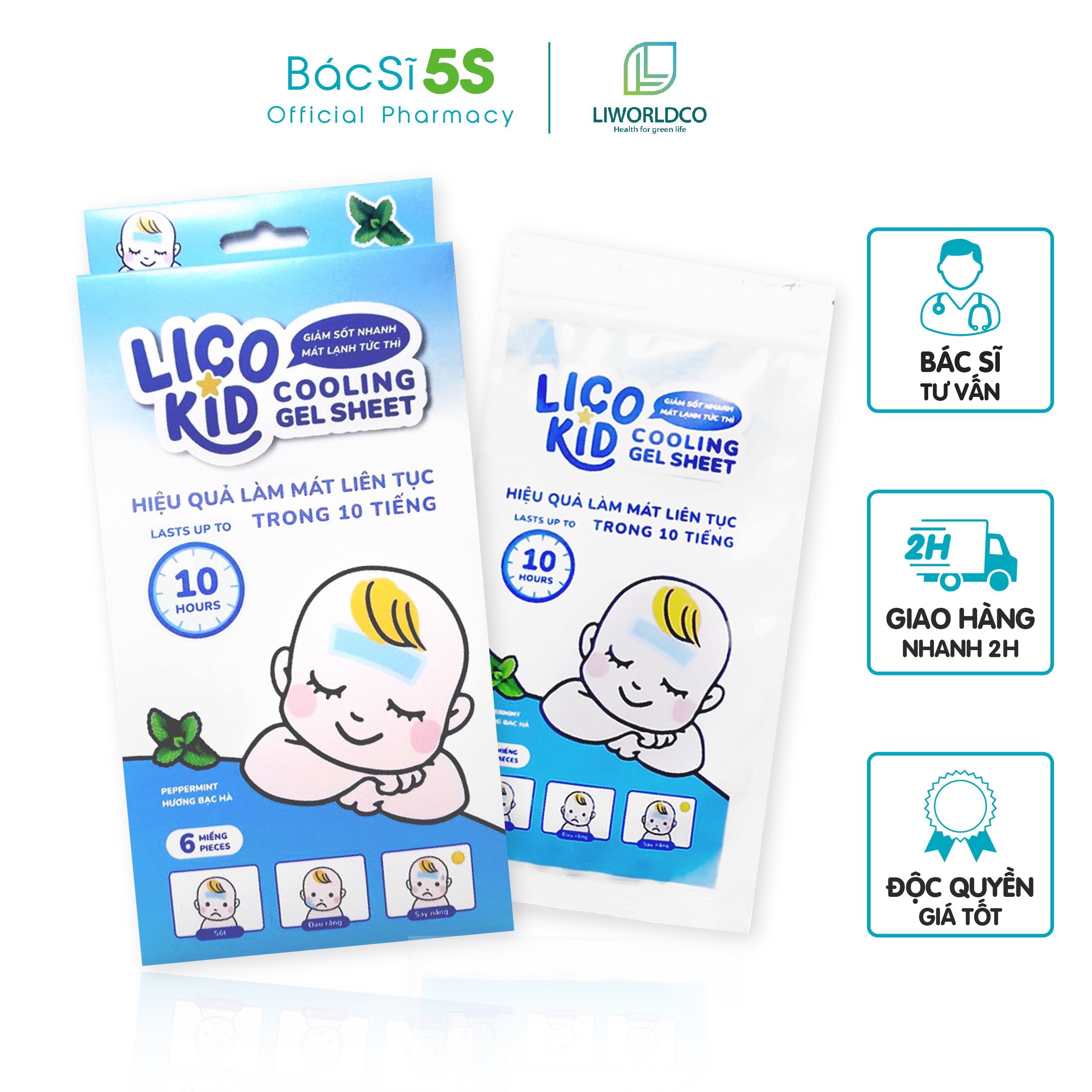 Miếng dán hạ sốt cho bé sơ sinh và trẻ em LicoKid - hạ sốt nhanh và an toàn cho bé, làm mát trong suốt 10 tiếng, cho cả người lớn