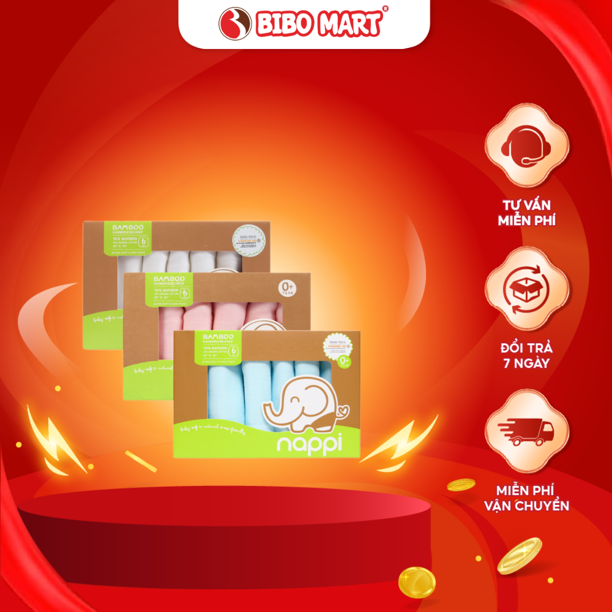Khăn Xô Sữa Hộp 6 Khăn Sữa Nappi Sợi Tre Mềm Mại Kháng Khuẩn Thấm Hút Tốt An Toàn Cho Da Bé 30x30cm - Bibomart