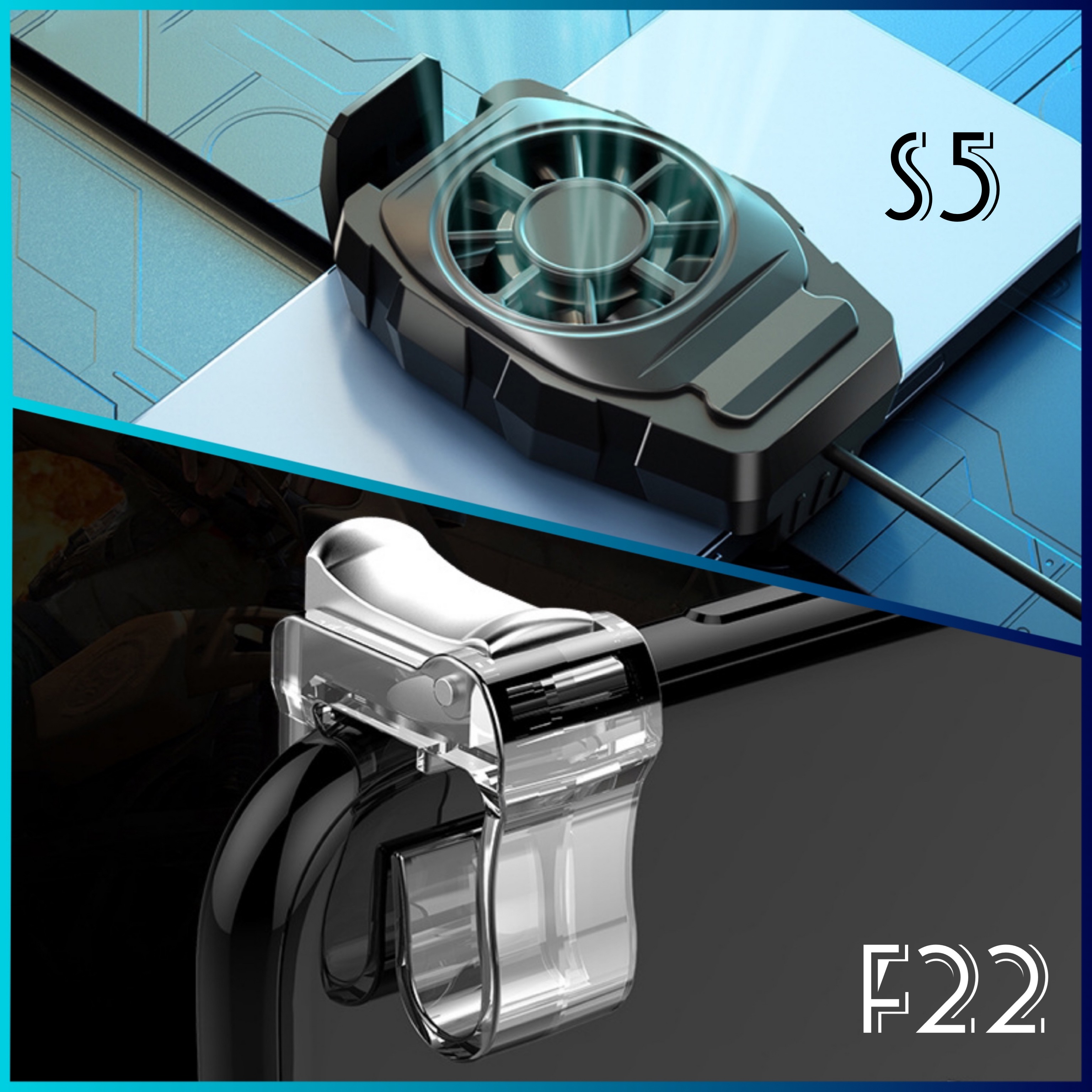 Bộ combo phụ kiện chơi pubg, freefire nút bấm, tản nhiệt - s5-f22