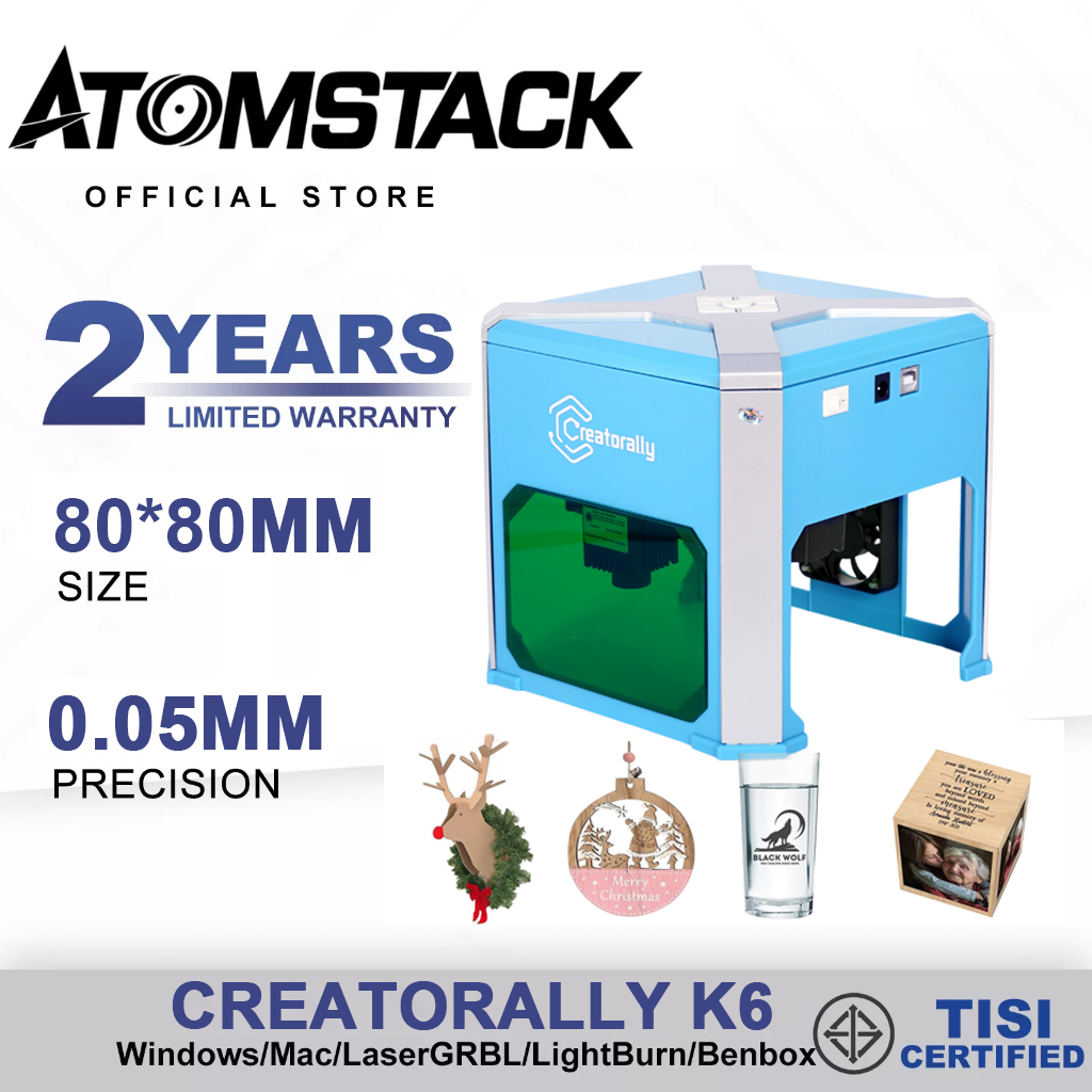 Máy khắc laser Creatorally K6, máy khắc laser 3000mW, độ chính xác 0.05 mm, kết nối BT máy cắt laser mini di động, công cụ khắc dành cho gỗ, vinyl, da, kính, nghệ thuật DIY, thiết kế logo