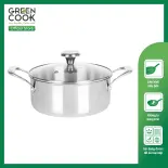 Nồi Inox 304 cao cấp 3 lớp Premium đáy liền nguyên khối  GCS235 - 16,20,24cm Green Cook - Chính Hãng