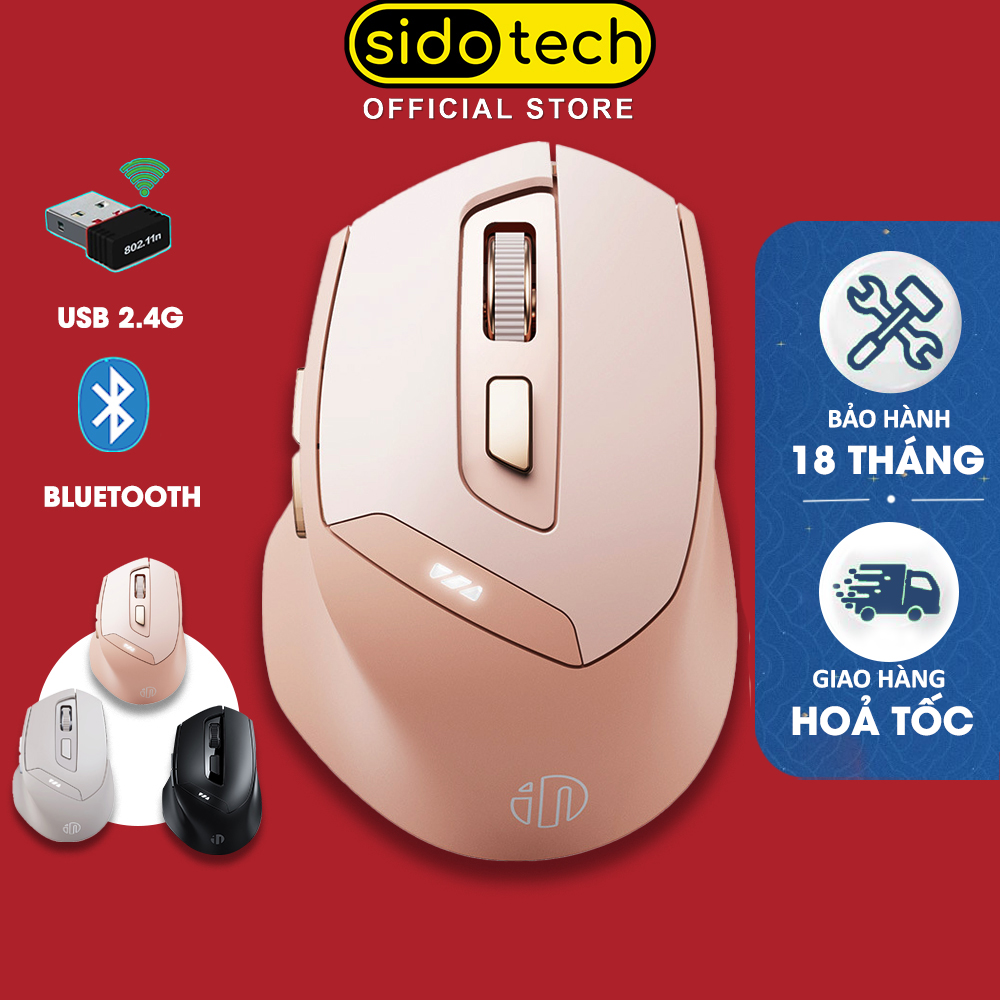 Chuột máy tính không dây bluetooth SIDOTECH DR8 cute mini 6 nút silent tắt âm chống ồn có 5 mức điều chỉnh DPI công thái học cho văn phòng và chơi game Laptop pc macbook - Hàng chính hãng