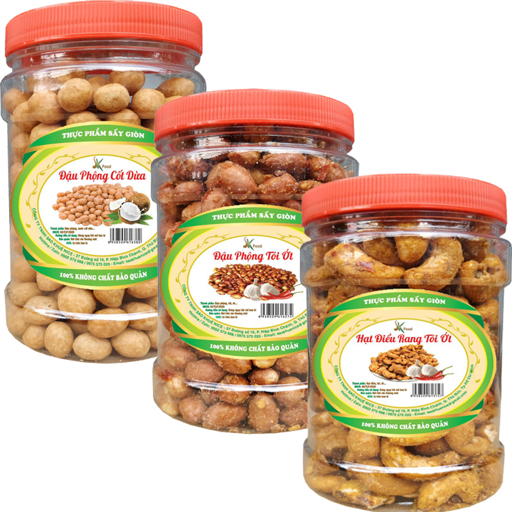 Đậu phộng sấy tỏi ớt - đậu phộng cốt dừa - điều sấy tỏi ớt mỗi hũ 200g hiệu sk food