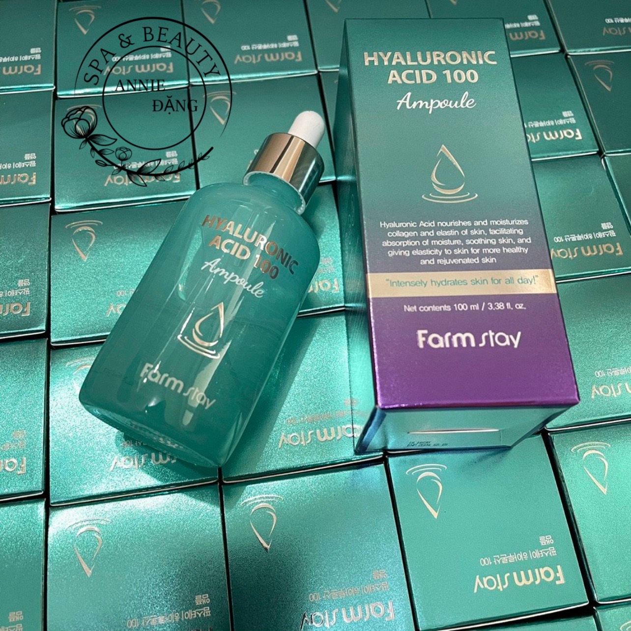 Tinh chất cấp nước ha hyaluronic acid 100 ampoule farmstay 100ml