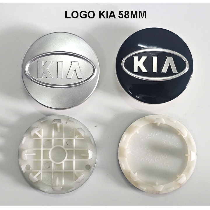 Logo KIA, chụp mâm xe KIA mẫu cũ, đường kính 58mm. Logo KIA đường kính ngoài 58mm – 2 màu, bán lẻ hoặc bộ 4 chiếc