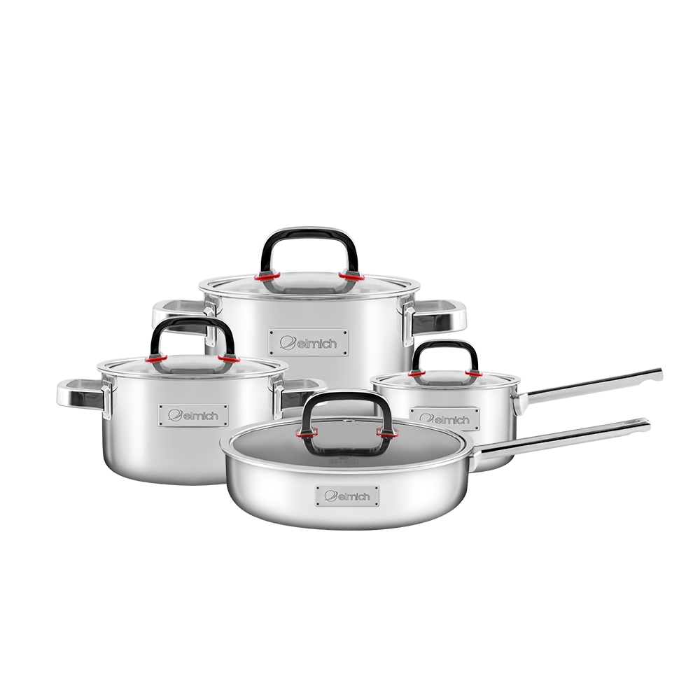 Bộ nồi chảo inox cao cấp 304 3 lớp liền đáy Elmich Diamond EL3329