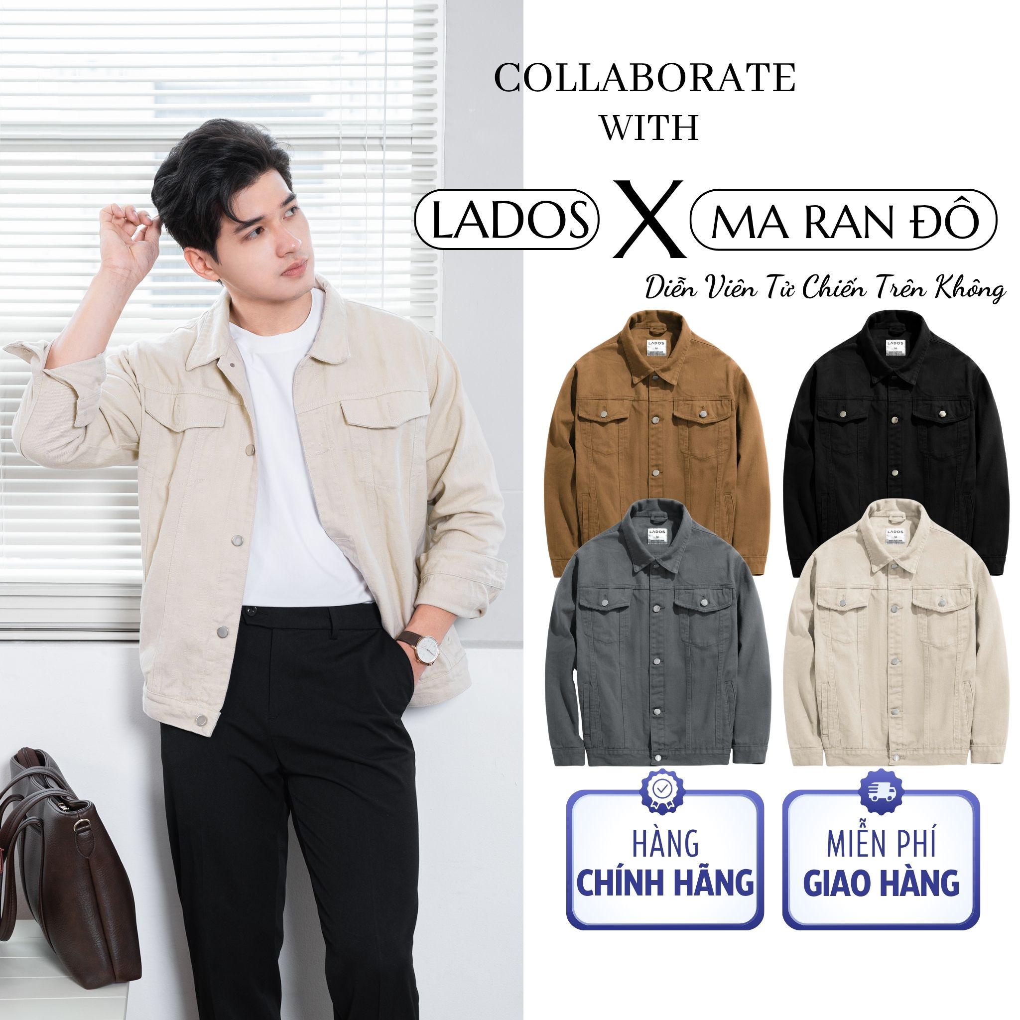 Lados-2113 Men's Khaki Jacket with Metal Button Collar, Regular Fit, Youthful Basic Style