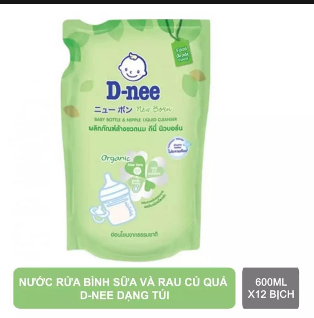 12 túi nước rửa bình sữa và rau củ quả dnee 600ml