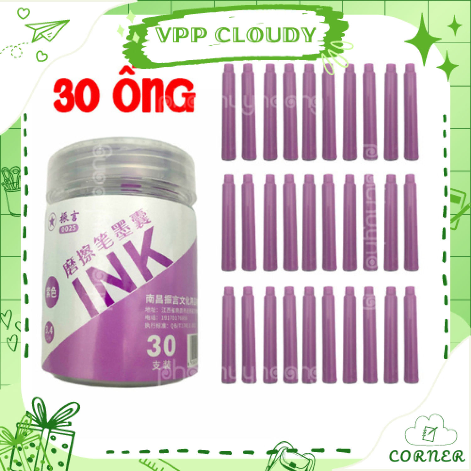 Mực ống xóa được, mực bút máy xóa được - 5 ống, 15 ống