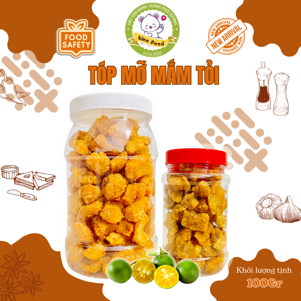Tóp mỡ mắm tỏi giòn tan - ăn vặt tino food - bánh tráng phơi sương - mặn mặn, béo béo ăn là ghiền - kl: 100g - 200g