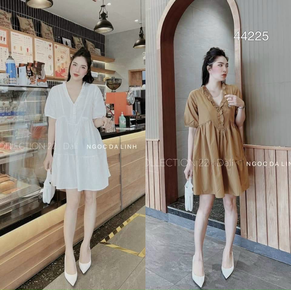 Đầm babydoll xếp tầng ngắn cổ v dễ thương. váy nữ thô cổ bèo tiểu thư., đầm đi chơi sang chảnh thoải mái form suông. đầm babydoll kate lụa trơn lụa basic nhẹ nhàng