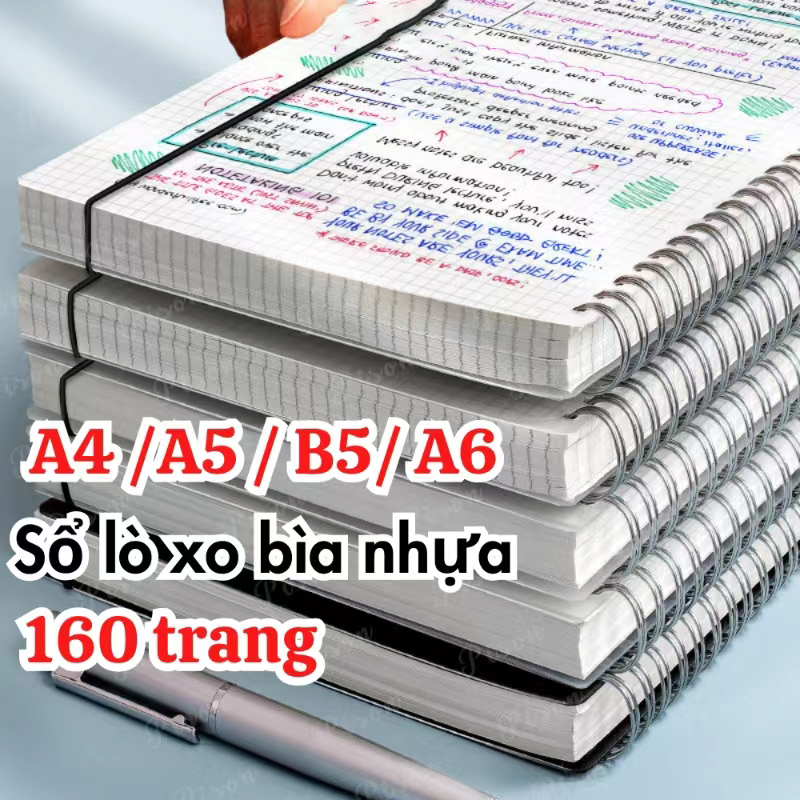  Sổ lò xo basic A6 A5 B5 A4 160 trang kẻ caro kẻ ngang vở tập bullet journal note planner klong deli SỔ BÌA NHỰA 
