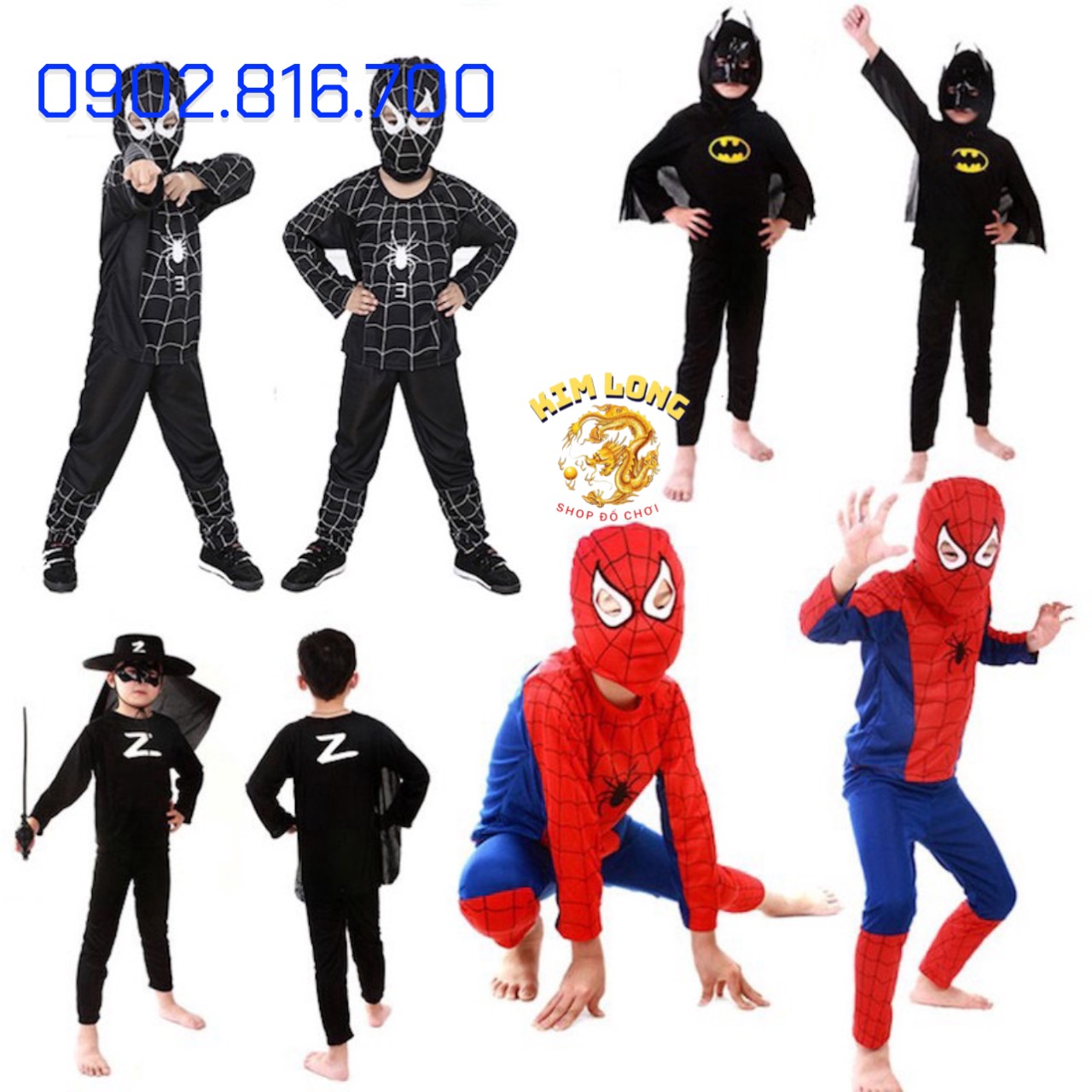  Bộ quần áo SIÊU ANH HÙNG người nhện Spiderman - siêu nhân Superman - Batman trang phục hoá trang Halloween cho bé trai 