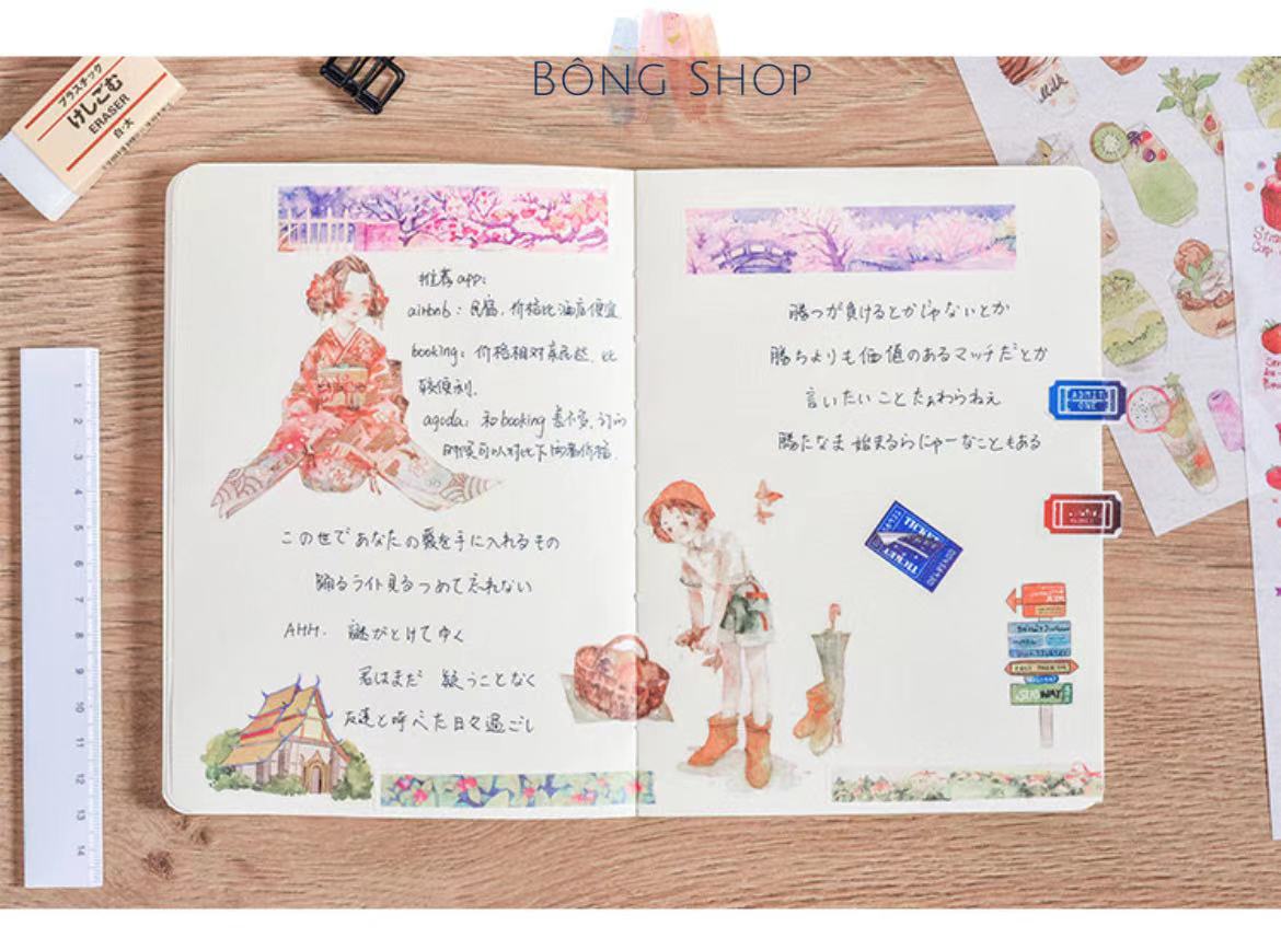 Hình dán trang trí 15 sticker Bông shop cô gái Nhật