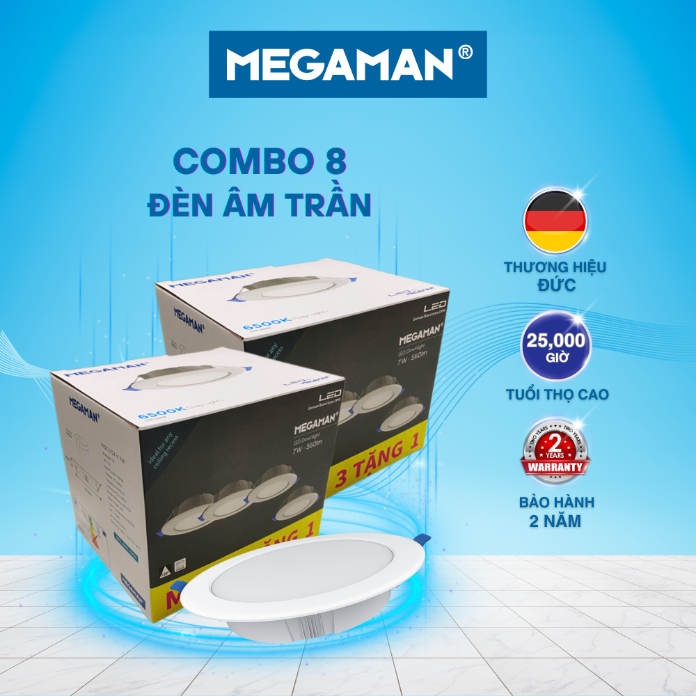   CHÍNH HÃNG ĐỨC  Combo 8 Bóng Đèn LED Âm Trần Downlight MEGAMAN – Tiết Kiệm Điện 