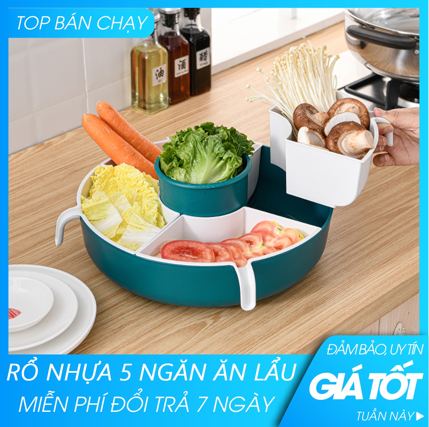 [ĐỒ DÙNG NHÀ BẾP] Rổ đựng rau củ - Rổ đựng rau củ 5 ngăn ăn lẩu- Rổ đựng đồ đa năng-Rổ tiện lợi đựng rau củ quả ăn lẩu nhà bếp, rổ đựng rau ăn lẩu- Rổ rau ăn lẩu- Giao màu ngẫu nhiên