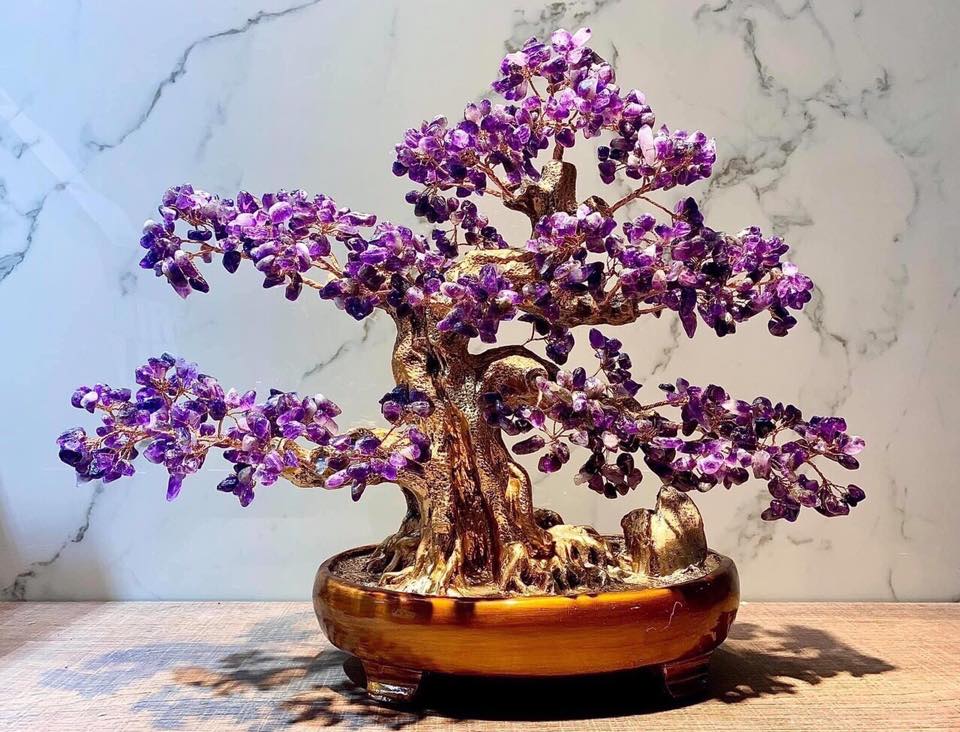 Cây Tài Lộc bonsai phong thủy đá thạch anh tím - Cao 40 cm