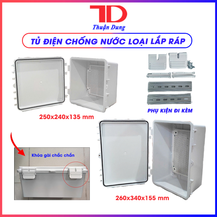 Tủ điện kỹ thuật chống nước ABS, loại lắp ráp, hộp kỹ thuật, tủ điện nhựa ngoài trời đủ kích thước, Điện Lạnh Thuận Dung