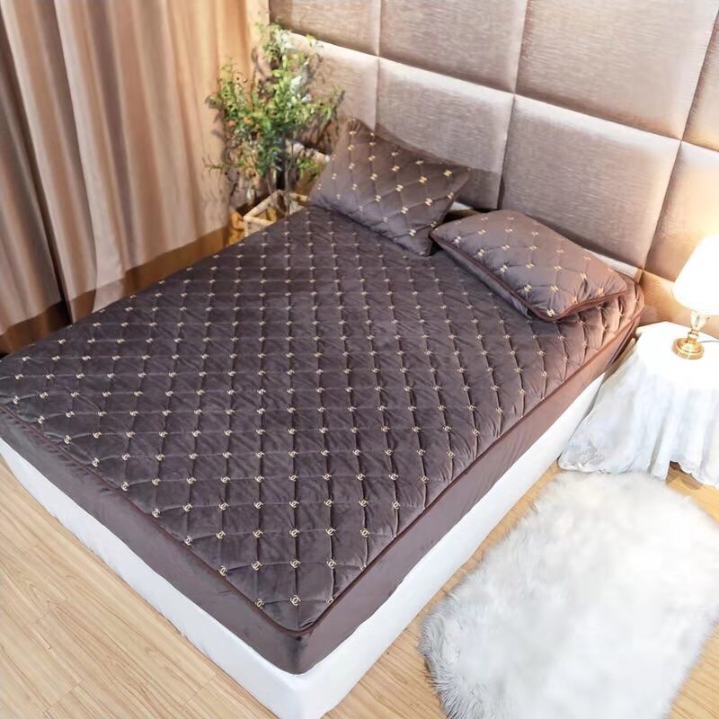 Đủ 9 màu) Bộ ga gối Nỉ Nhung thêu trần bông cao cấp loại1kt 1m6x2m