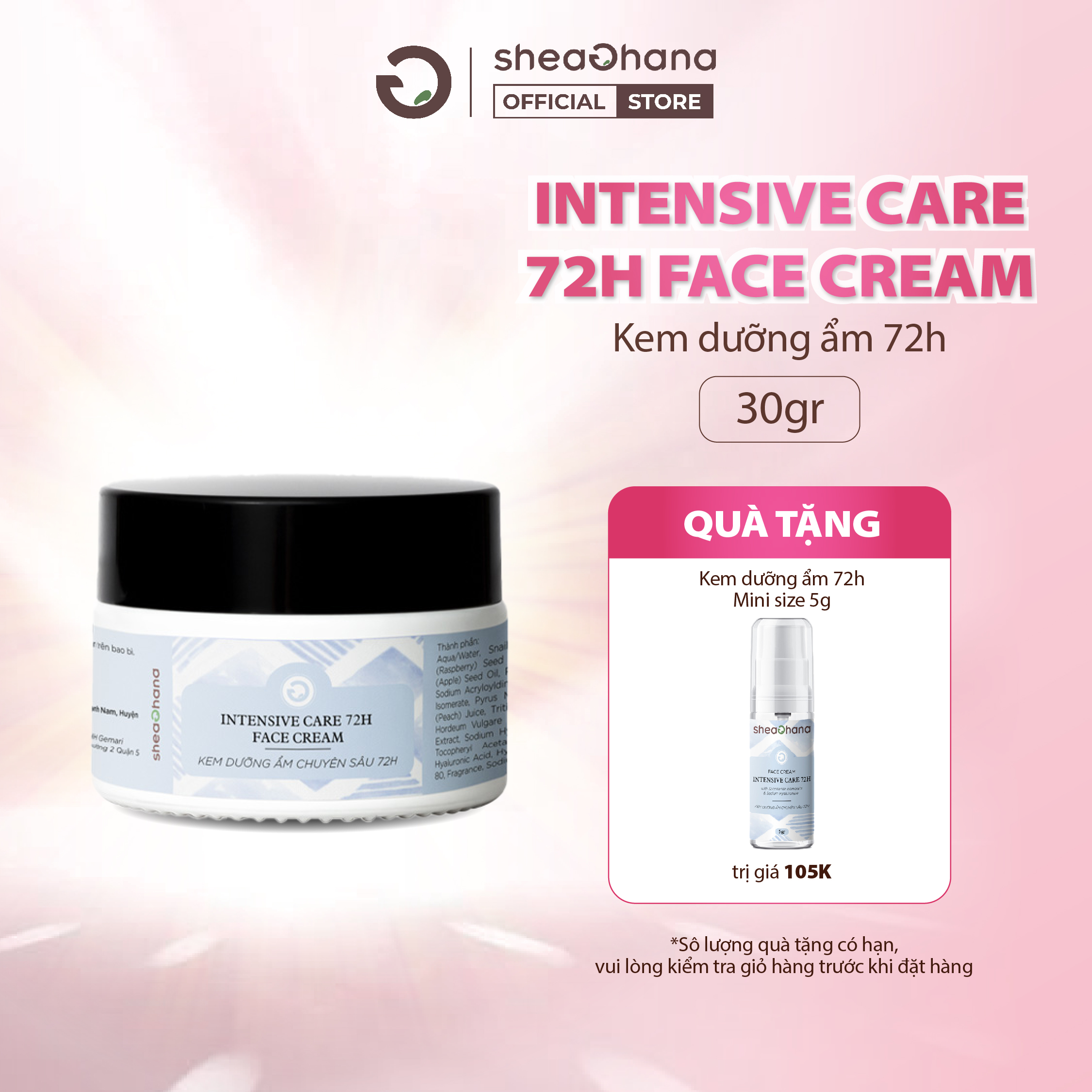 Kem dưỡng ẩm chuyên sâu 72 giờ SheaGhana Intensive Care 72h Face Cream 30gr