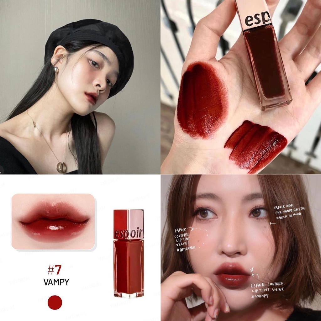Son tint bóng Espoir Couture Lip Tint Shine Velvet #BR901 NUTTY - đỏ cam nâu #WN601 VAMPY - đỏ nâu đất
