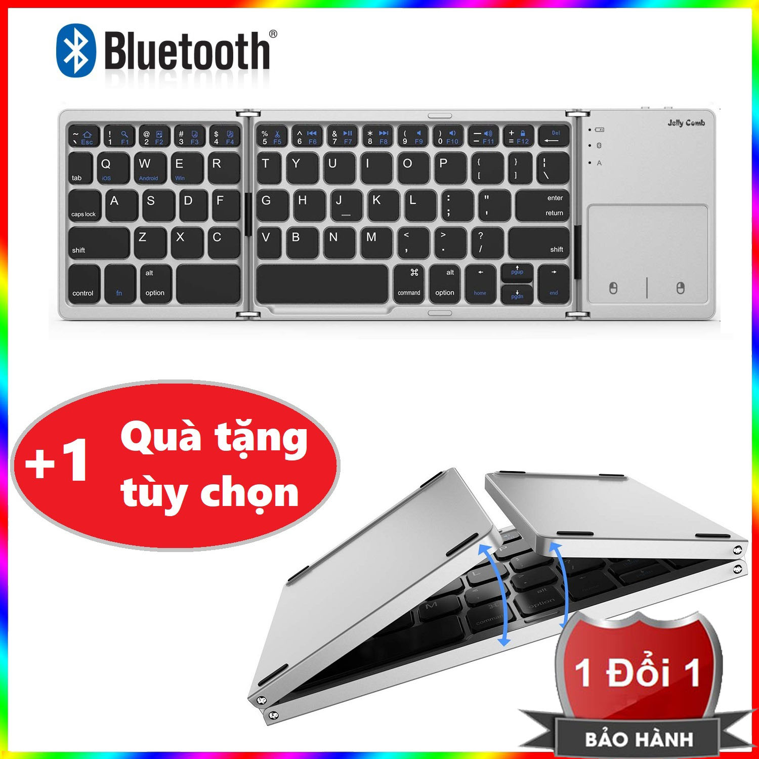 Bàn phím không dây Bluetooth B033 có touchpad gấp gọn cho điện thoại/ máy tính bảng/ PC/ Laptop/ Android box - Bàn phím không dây bluetooth gấp gọn, kiêm chuột cảm ứng