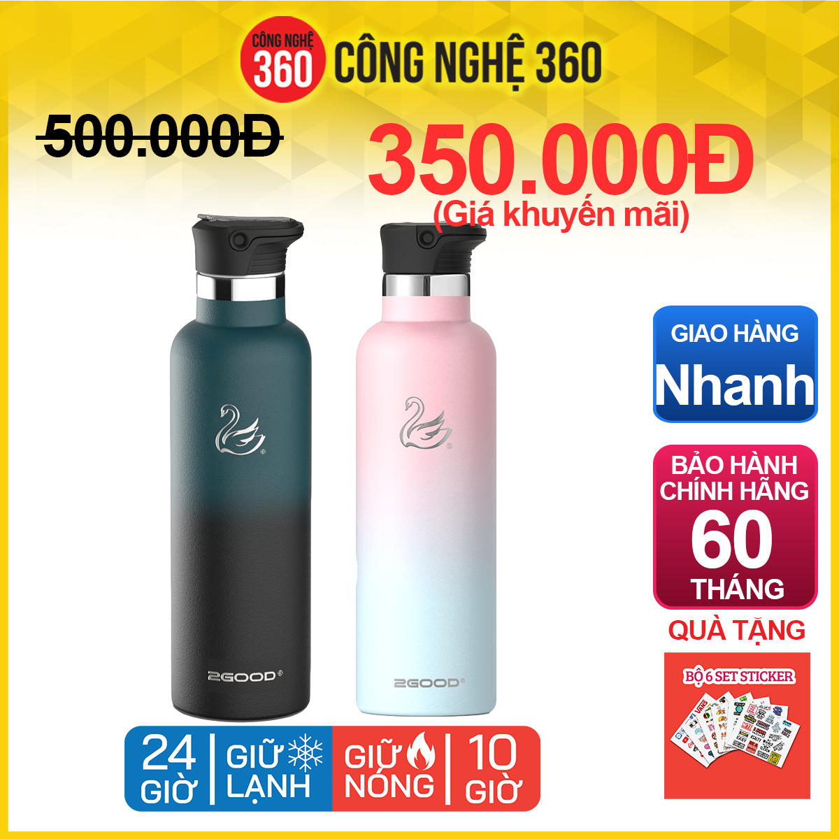 Bình Giữ Nhiệt 2GOOD FLASK Standard Mouth SM-02 StrawLid 621ml ( Giữ nóng 10h và giữ lạnh 24h, inox 304)
