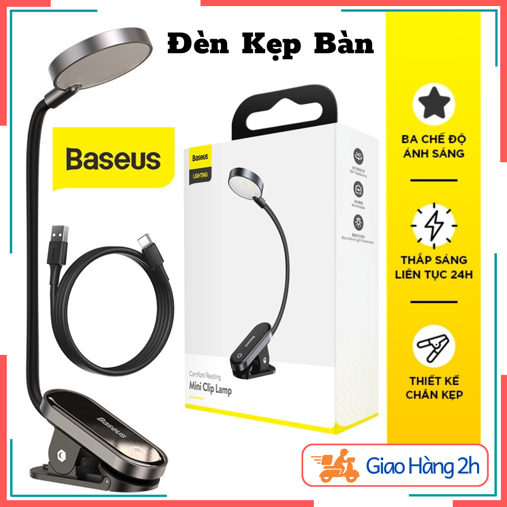 Đèn LED Baseus Kẹp thành bàn không dây cảm ứng sạc USB để đọc sách vào ban đêm bảo vệ mắt - Đèn đọc sách có thể sạc Baseus LED Clip USB