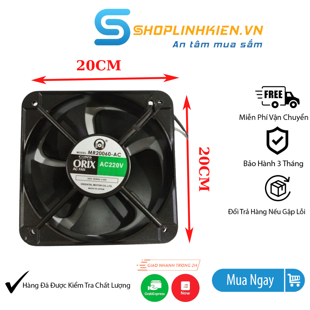 Quạt thông gió 20cm 220v orix mr20060 quạt tản nhiệt hút mùi thoáng gió 220v 20x20x6cm hút gió thôi nhiệt 220v