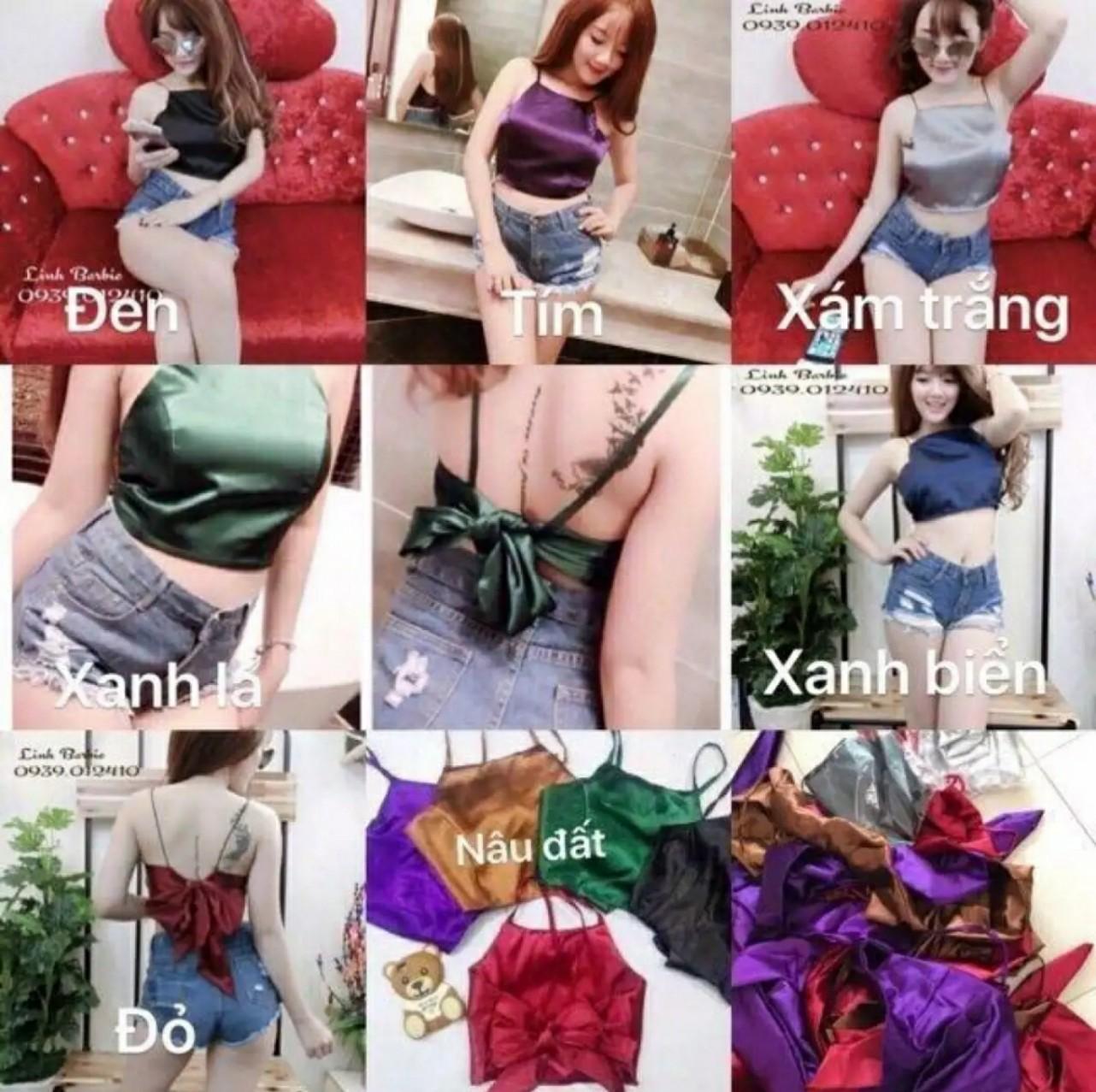 [HOT SALE XẢ KHO] Áo yếm  vải phi bóng hai dây cột nơ lưng có mút ngực siêu hot mã 2
