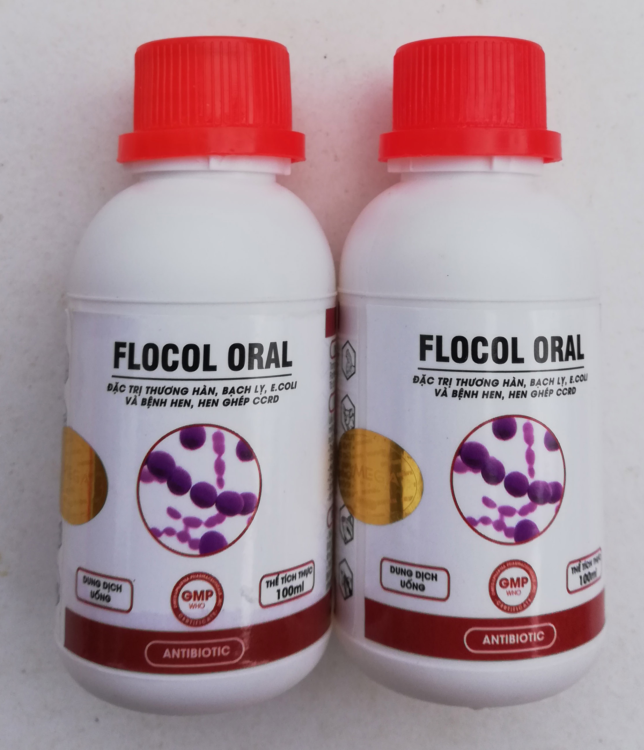 1 lọ Flocol Oral 100ml Chuyên dùng cho thương hàn, bạch lỵ, E.coli và bệnh hen, hen ghép CCRD. Dùng tốt cho gia súc, gia cầm, gà chọi, gà đá, chim cảnh