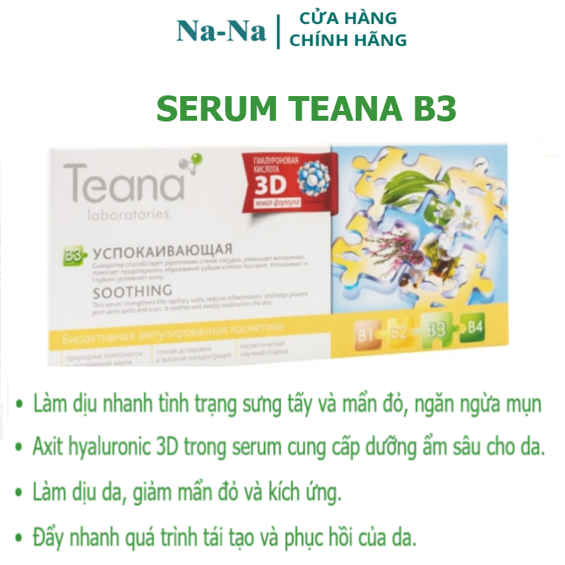 Serum Teana B3 giàu Niacinamid thực vật giảm viêm, đỏ, mờ thâm, sẹo mụn, dưỡng sáng đều màu