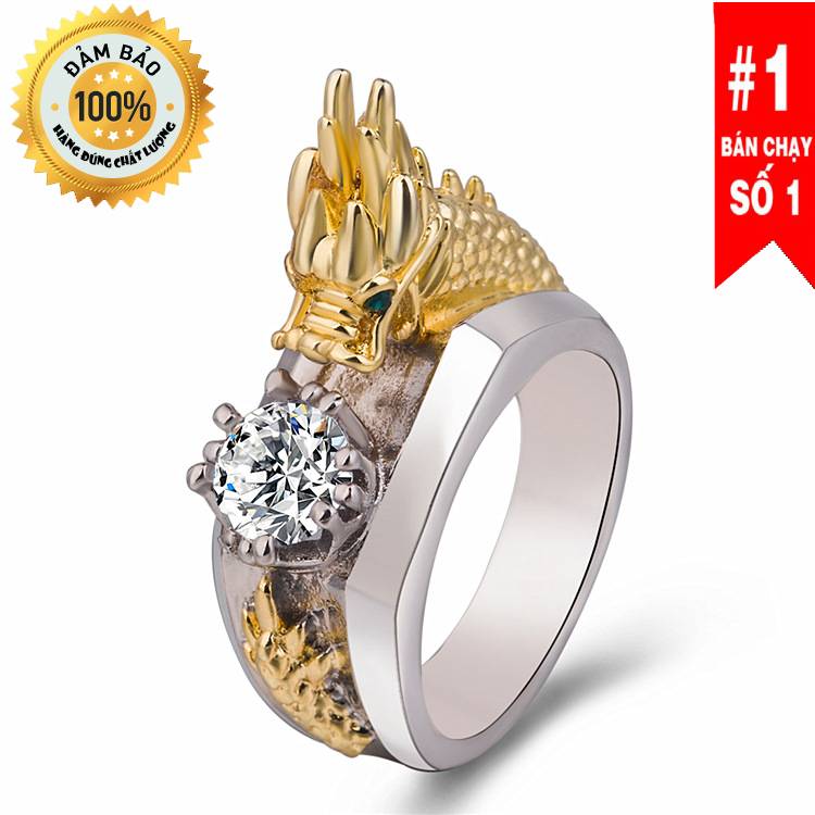 [HCM]Nhẫn Nữ Titan Chạm Khắc  Đầu Rồng Vàng Ngậm Ngọc   Đem Lại May Mắn Tài Lộc Màu Bền Theo Thời Gian RBKIMLONG00