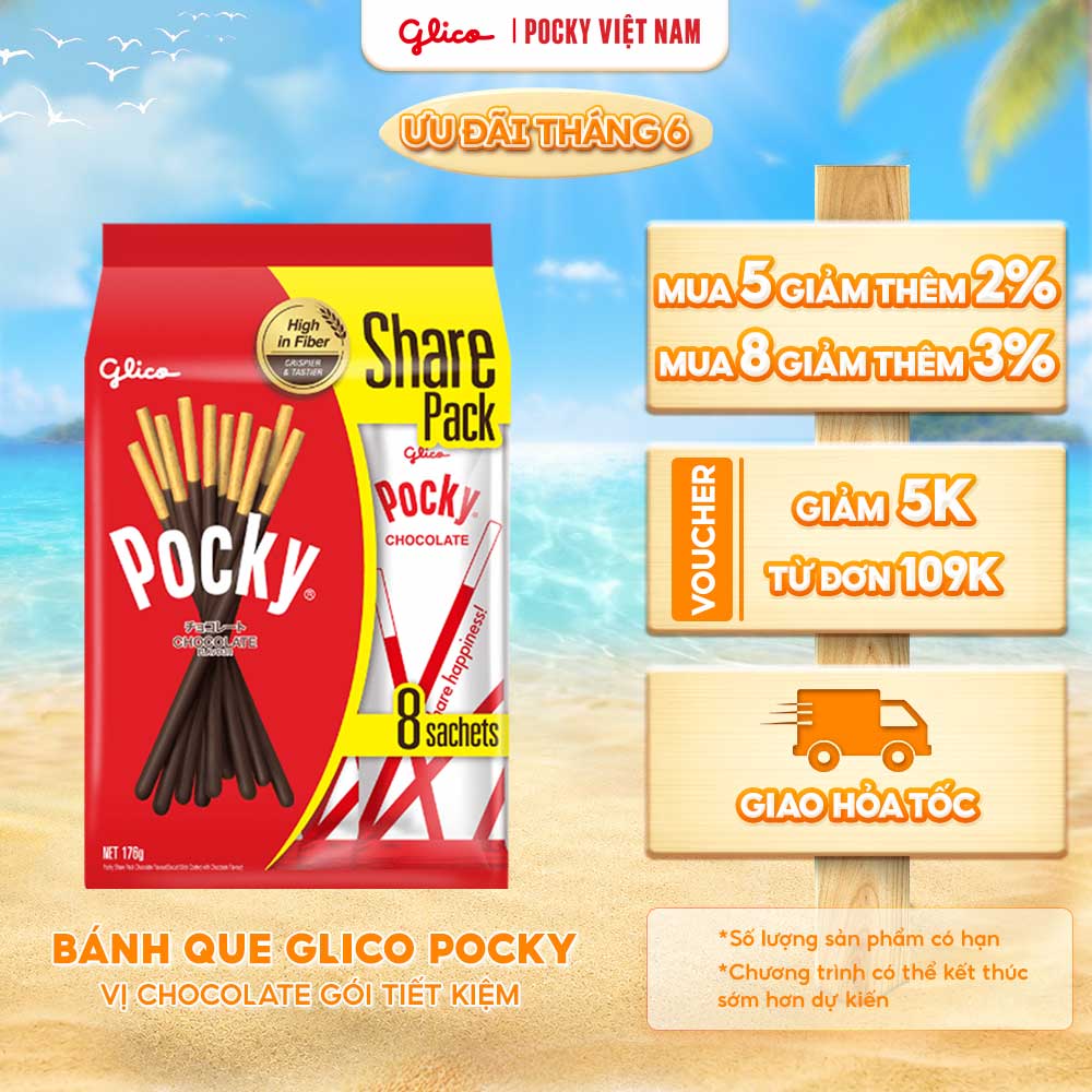 Gói lớn tiết kiệm - Bánh Que Pocky Kem Chocolate (176g/Túi 8 gói)