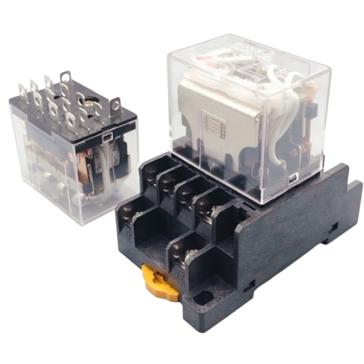 Rơ le ly4n-j, relay trung gian 14 chân dẹt lớn điện áp 220vac, 24vdc, 12vdc tặng kèm chân đế ptf14a