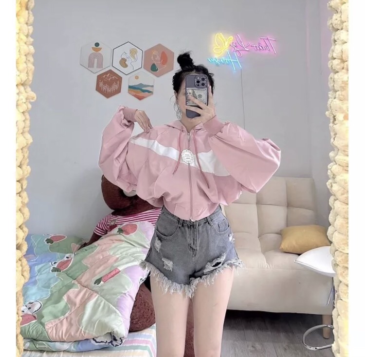 Áo hoodie khoá kéo kèm mũ phố màu đẹp tay bo áo khoác crotop chất dù có ảnh thật