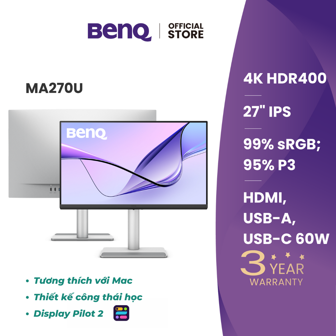 Màn hình máy tính BenQ dành cho Mac MA270U_27" 4K USB Type-C thiết kế công thái học