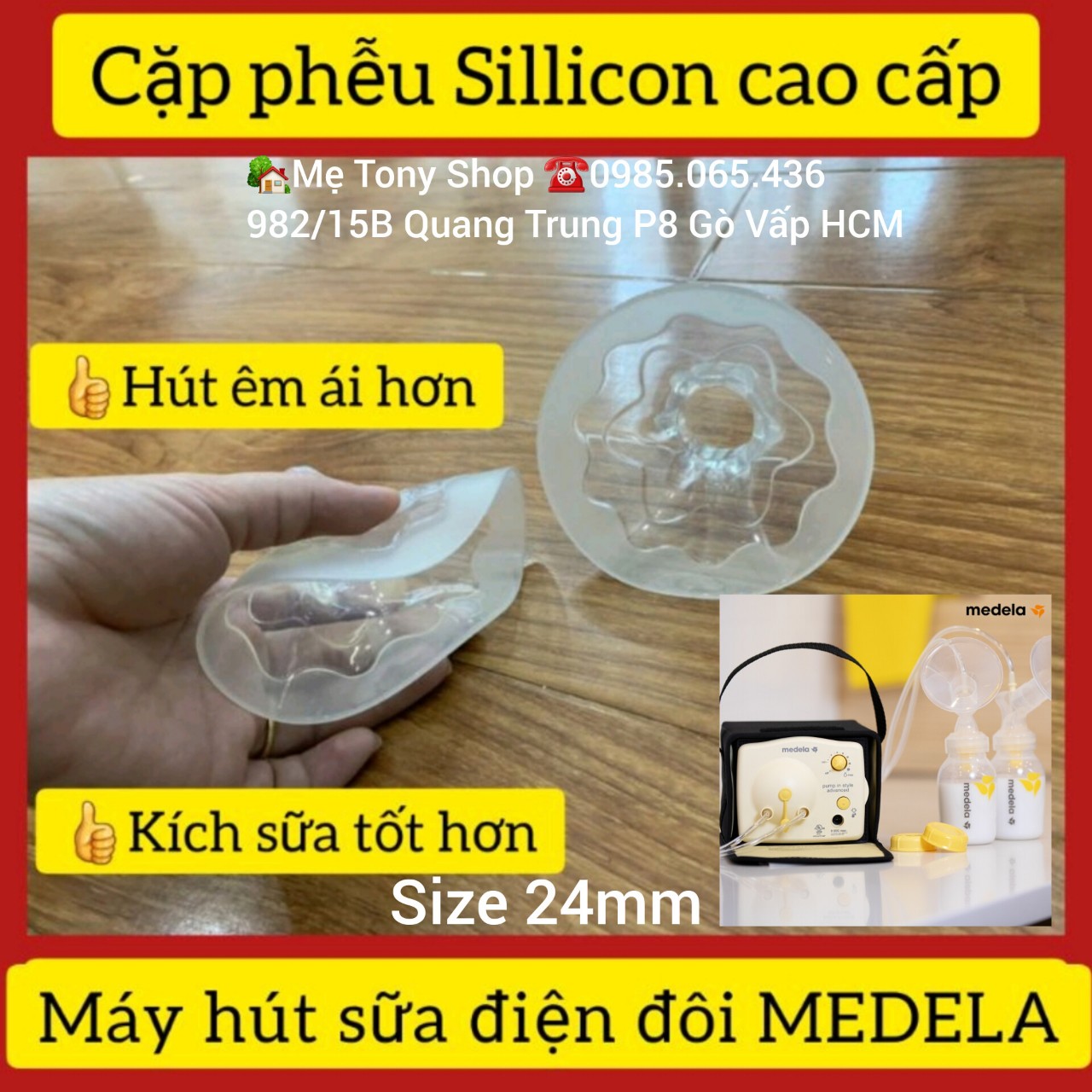 Cặp 2 phễu hút sữa sillicon cho máy hút sữa medela size 24mm tiêu chuẩn...