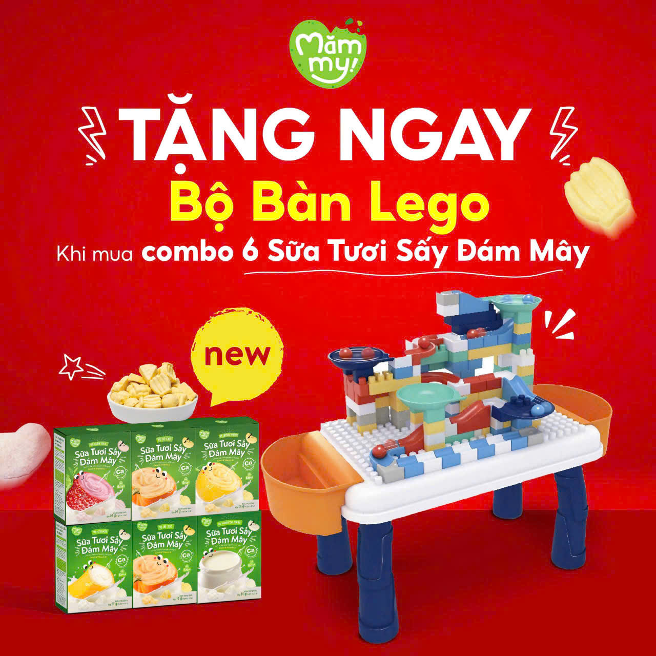 [ Mua 6 hộp mix vị tặng bộ Lego] Sữa tươi sấy đám mây Mămmy giàu dinh dưỡng, thơm ngon tự nhiên cho bé từ 6 tháng