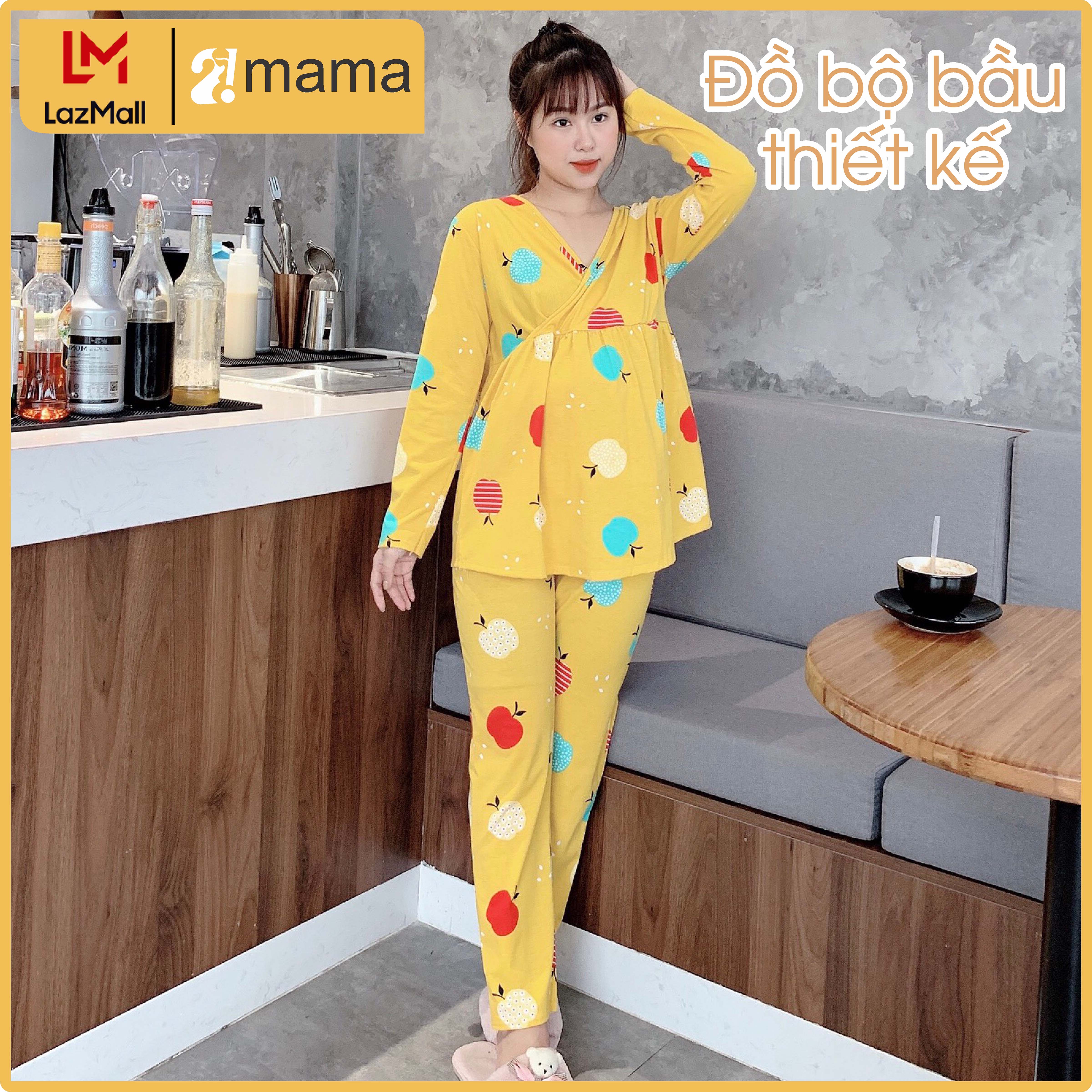 Đồ bộ bầu sau sinh 2MAMA dài tay dễ thương chất thun co giãn – V03