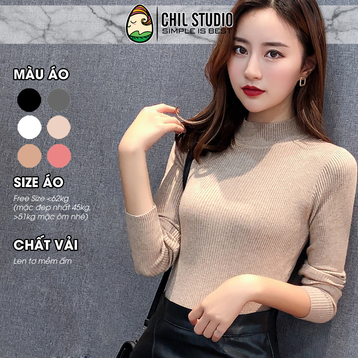 Áo len tăm cổ 3 phân Chil Studio mềm mịn, co giãn nhiều màu sắc, áo len mỏng Quảng Châu MS