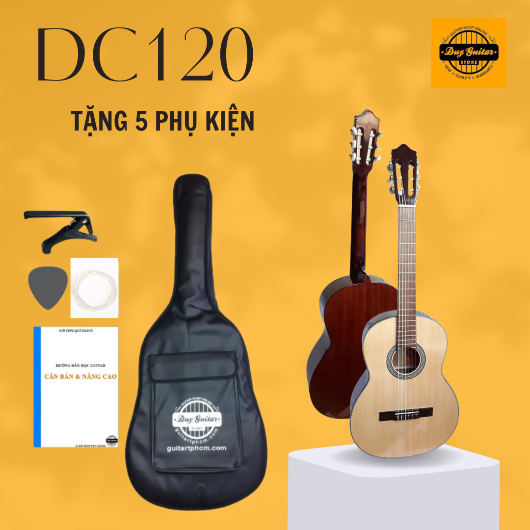 Đàn guitar classic size lớn có ty DC120 NAT ghitar cổ điển cho âm ấm áp cần đàn thẳng và action thấp êm tay- Duy Guitar Store
