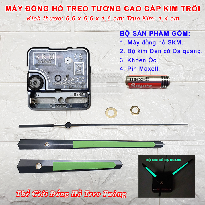 Máy Đồng Hồ NHẬT SKM S8888 JAPAN KIM TRÔI CAO CẤP – Bộ Kim ĐEN LỚN Có Dạ Quang – Bảo Hành 1 Năm – Tặng Pin Maxell.