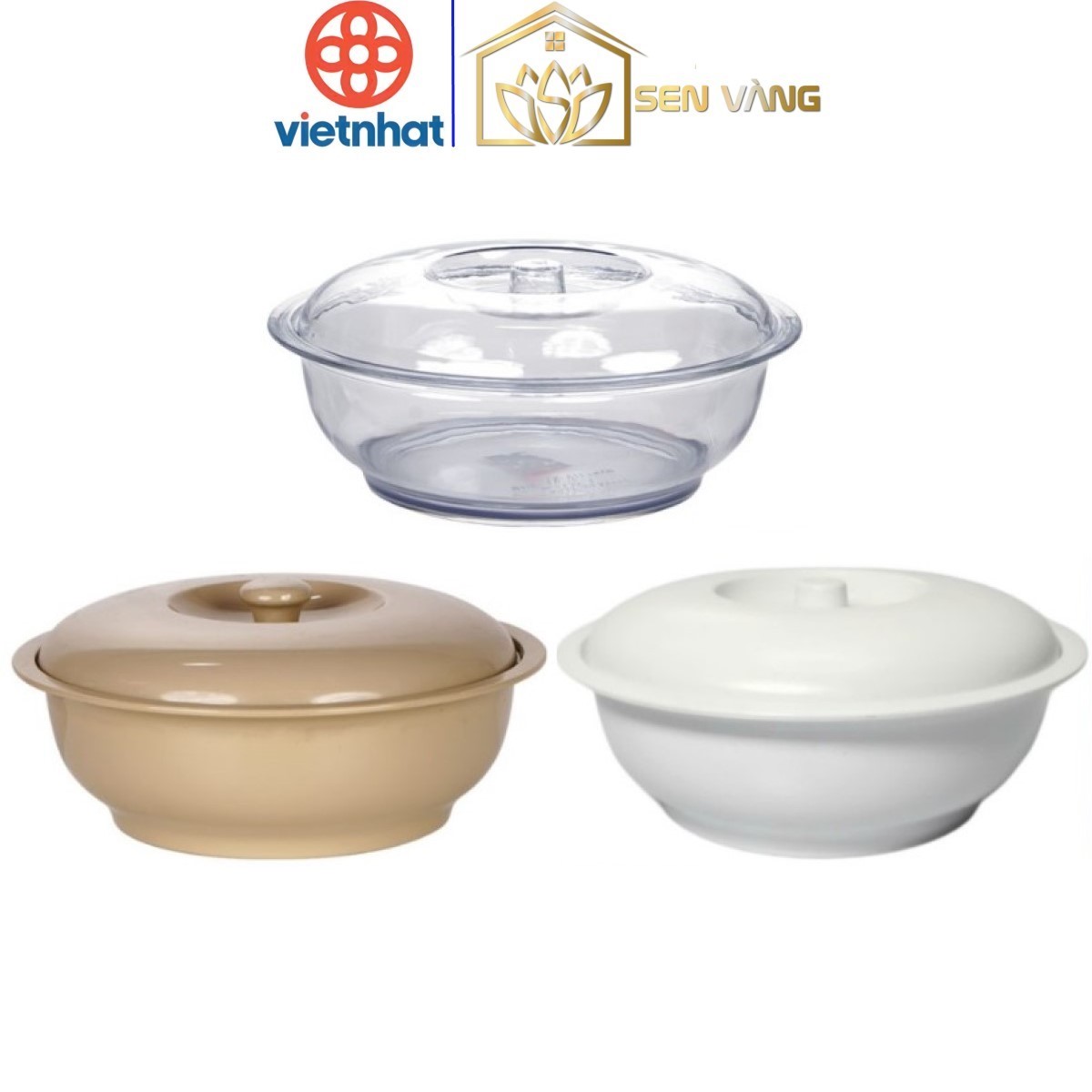 Âu thố phíp tròn nhựa VIỆT NHẬT 1.2L 2.2L - Trong có nắp đựng cơm canh topping trà sữa 6435-2+4