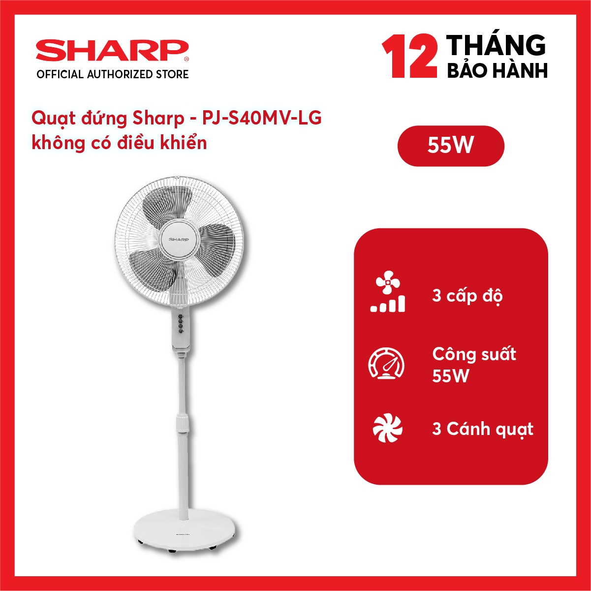 Quạt đứng Sharp không có điều khiển PJ-S40MV-LG