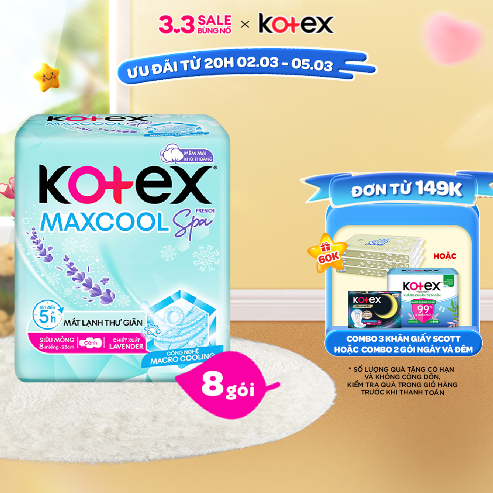 [Bao Bì Thay Đổi Theo Từng Đợt Nhập Hàng] Combo 8 gói băng vệ sinh Kotex Maxcool French Spa siêu mỏn