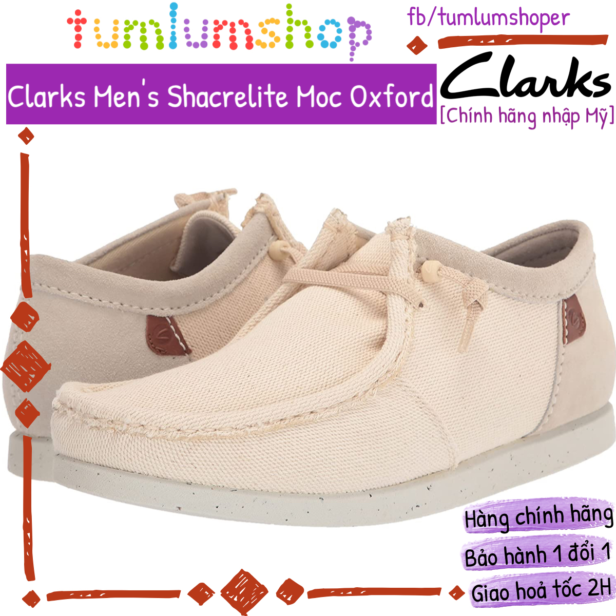 Giầy lười Nam Clarks Shacrelite Moc Oxford - Chính hãng nhập Mỹ
