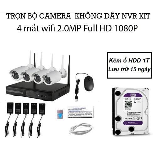 Trọn bộ đầu ghi nvr kit wifi 4 mắt camera wifi 2.0m 1080p kèm ổ hdd 1tb