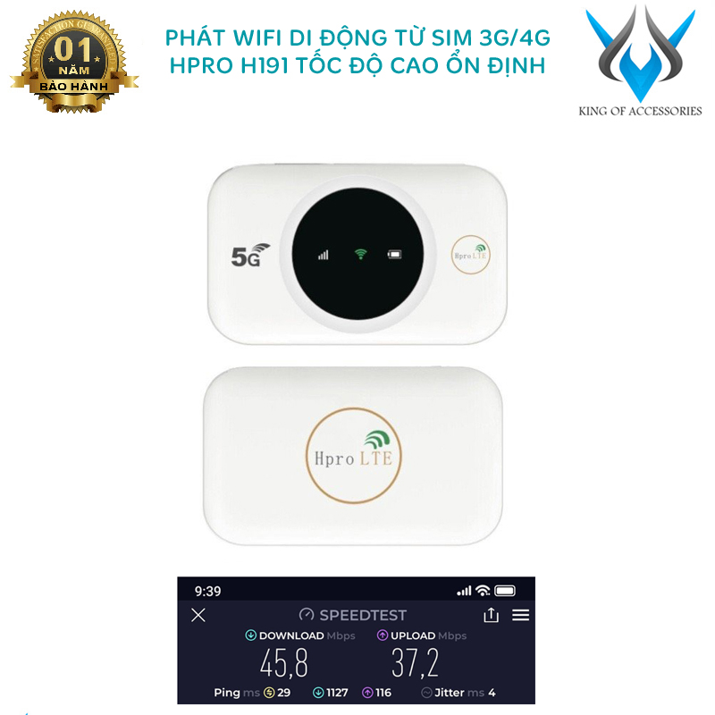 Phát wifi từ sim 3G4G LTE Hpro H191 sóng cực mạnh - Hỗ trợ vừa sạc vừa dùng (trắng) Phụ kiện 1986